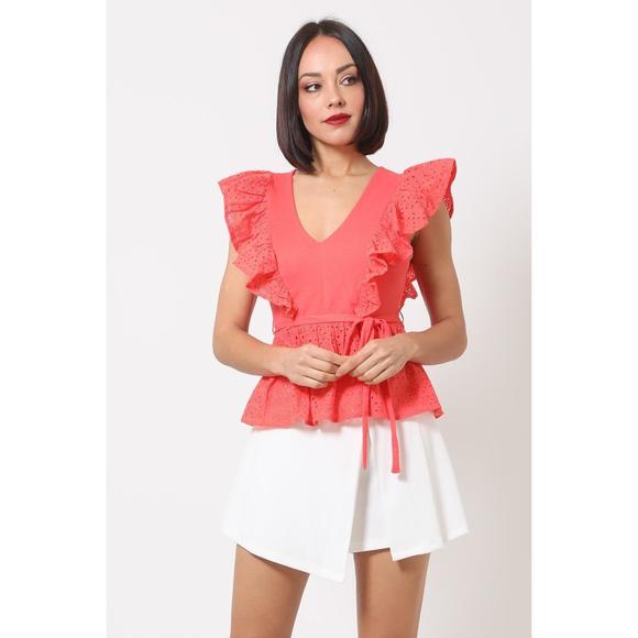 Rachell`s Boutique Tops - Crotchet Peplum Top W/ Self -front Tie